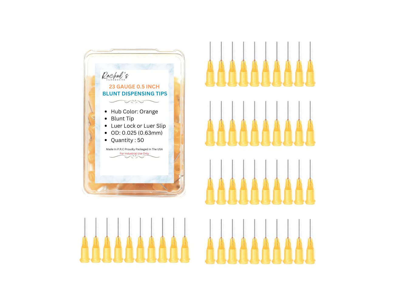 Rachel's Closeouts 50 packs of 23 Gauge Needle 0.5 inch Blunt Tip Needle Dispensing Needle -Luer Lock Tips Needle-Industrial Needles for Ink Cartridges, Glue, Syringes, Woodworking