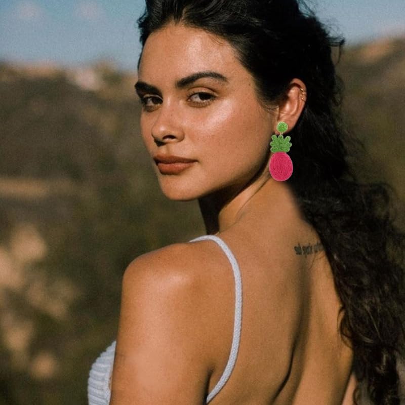 Boho Rattan Earrings for Women Handmade Hand-Woven Pineapple Earrings Funny Pineapple Fruit Dangle Earrings Summer Beach Jewelry Gifts - Image 4