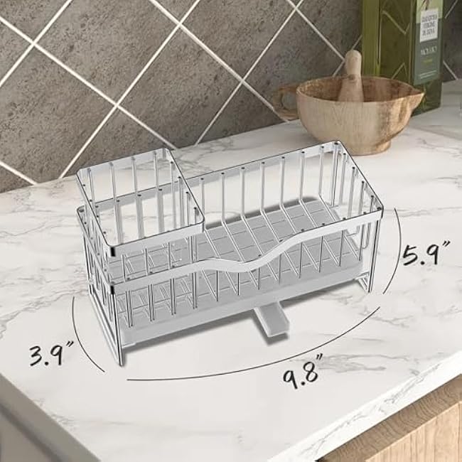 Kitchen Sink Caddy, Sponge Holder for Kitchen Sink, Stainless Kitchen Gadgets Dish Sponge Organizer Divider, Gray, 10*4.5*5.9