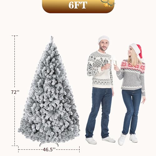 6 ft Christmas Tree, Christmas Decorations with 250 Lights, Pre-lit Artificial Christmas Tree with 710 Snowy White PVC Branches, Flodable Metal Stand＆Easy Assembly by IDEALHOUSE - Image 2