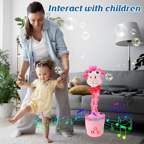 SANJOIN Dancing Talking Giraffe Toy for Baby Toddler, Boys Girls Gifts Singing Mimicking Giraffe Toy Recording Repeating What You Say Giraffe Baby Toy with 120 English Songs (Pink)