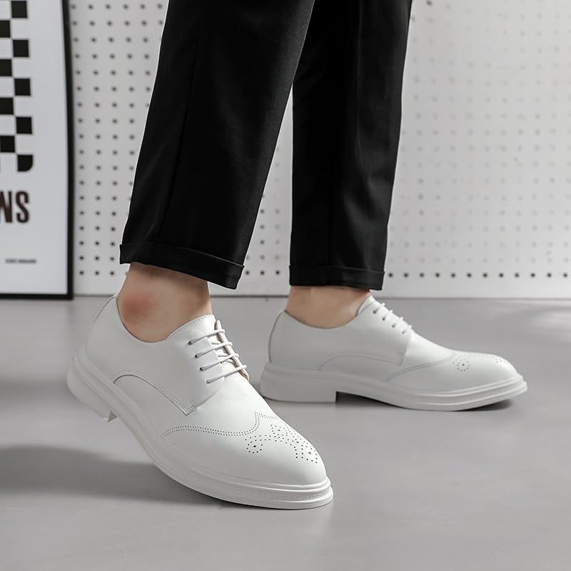 Men's White Oxford Shoes Classic Embossing Lace-Up Pointed Toe Formal Dress Modern Brogue Business Shoes4