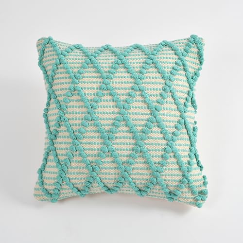 Image of TIB Premium Boho Decorative Throw Cushion Covers, 16 x 16 cm, Set of 2, Cotton. (Sky Blue Cross)-230 TC