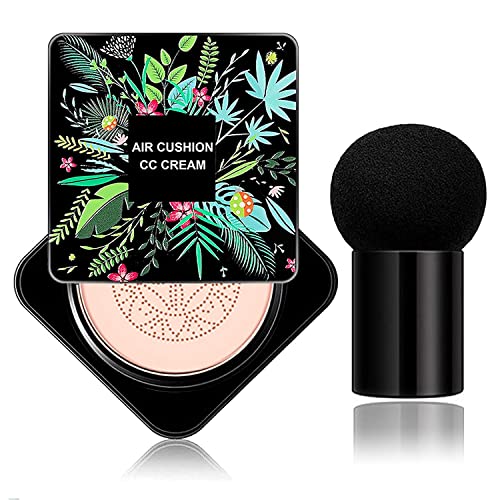 Air Cushion CC Cream Foundation Mushroom Head, BB Cream Cushion Foundation Face Makeup Moisturizing CC Cream Foundation,Matte Concealer Lasting Makeup Foundation Base Primer Even Skin Tone(Natural)