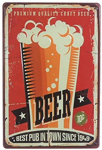 Cadre tableau bière métal relief de pub vintage avec finitions rétro