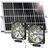 Solar Powered Fan, Solar Fan for Outside with Monocrystalline Panel, 5.6 Inch Fans, and 16.5 Feet Cable, IPX7 Waterproof for Chicken Coops, Greenhouses, Sheds, Dog Houses, Exhaust, Vent