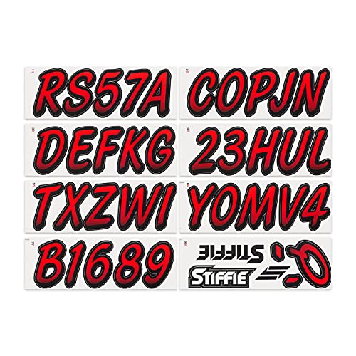 Stiffie Whipline Red/Black 3" Alpha-Numeric Registration Identification Numbers Stickers Decals For Boats & Personal Watercraft #TOP2