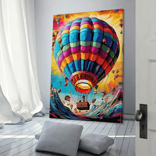 Tableau Impression sur Toile Montgolfière Déco Murale 40x60cm