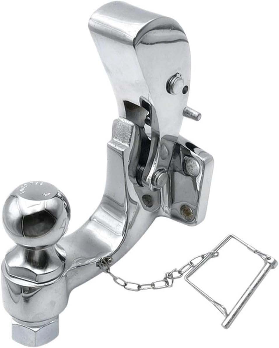 Pintle Hook Chrome Hitch with 50mm/2 Inch Ball Towing Heavy Duty 5 TON Car Towbar RV Parts Camper Caravan Motorhome Accessories(with 50mm Ball)