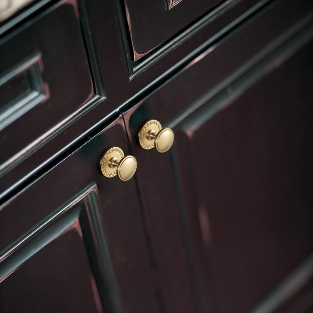 Goo-Ki Champagne Bronze Cabinet Knobs with Flowcrest Backplate, Modern Zinc Round Drawer Pulls for Furniture Restoration, Heavy Duty Decorative Kitchen Hardware Dresser and Vanity Handles (6-Pack)