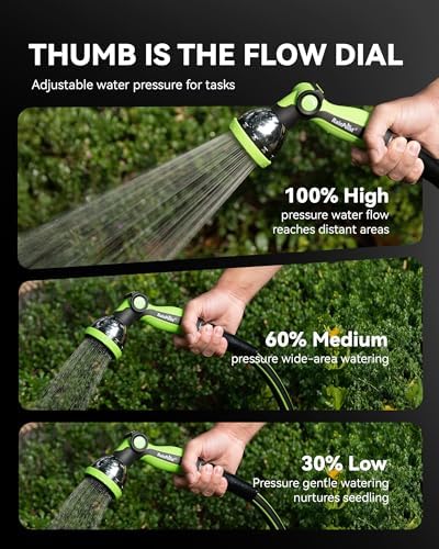 RAINPOINT Spray Nozzles for Garden Hose - 10 Spray Patterns Garden Hose Nozzle with Adjustable Flow Control for Watering Plants, Washing Cars,Washing Pets, Thumb Control (Green) - 1