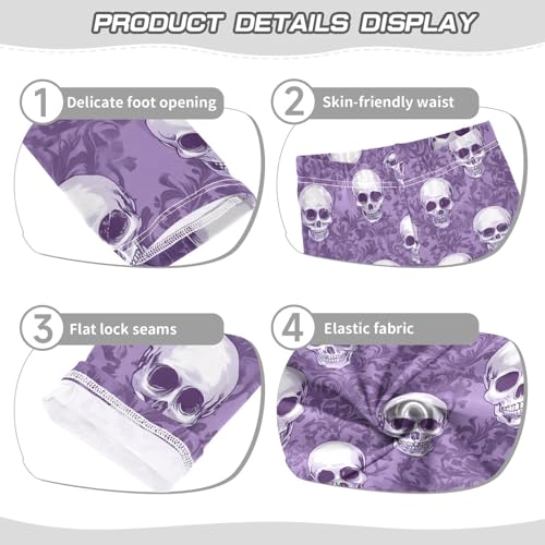 ALAZA Girls' Leggings Children's Yoga Pants Skinny Printed Dance Purple Skull Comfortable 4T2