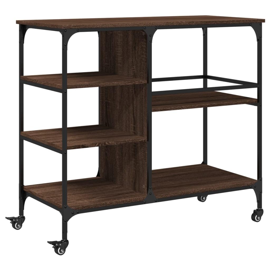 Carrello da cucina con ruote in legno e acciaio