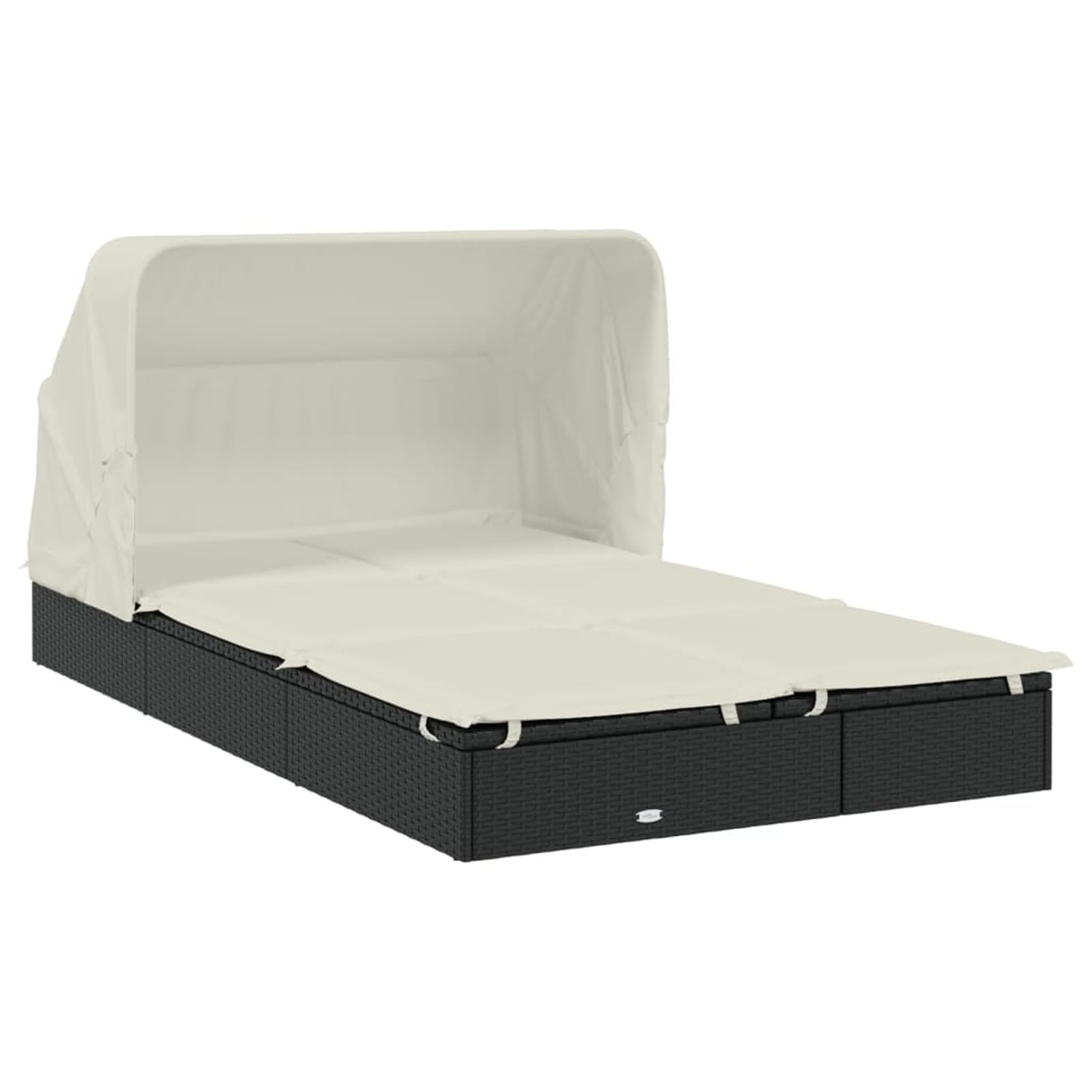 Homgoday Lit double toit pliable noir 213 x 118 x 97 cm en polyrotin, chaises longues, canapé-lit, chaises de jardin, lit de piscine, lit de jardin