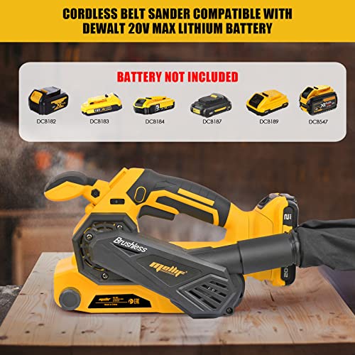 Cordless Belt Sander For Dewalt 20V Max Battery (Battery Not Included) Brushless Power Sander With 6 Variable-Speed (270-760 Rpm), 30Amp 3 * 18 Inch Electric Sander Machine, Dust Bag Included #TOP2