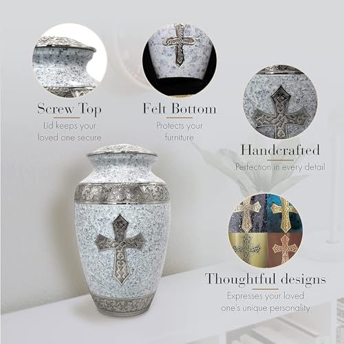 Image of White Love of Christ Cremation Urn for Ashes Adult Male - Personalized Urn for Ashes for Women Decorative Urns - Beautifully Handcrafted Cross Urn