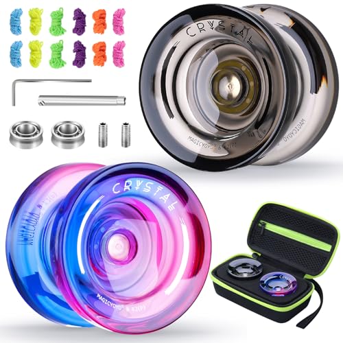 Image of MagicYoyo K2 Crystal 2 Pack, Professional Responsive Yoyo for Kids + 12 Strings + Bearing + Case (Gradient + Black) | Dual Purpose Yo yo with Unresponsive Bearing for Advanced +12 Yo-yo Strings+2 Holes Case(Gradient+Black)