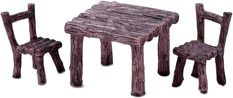 BESTIM INCUK Miniature Fairy Garden Accessores Ornaments, 3 Pieces Cute Resin Table Chairs Furniture Set for DIY Miniature Garden, Terrarium, Dollhouse, Home Decoration