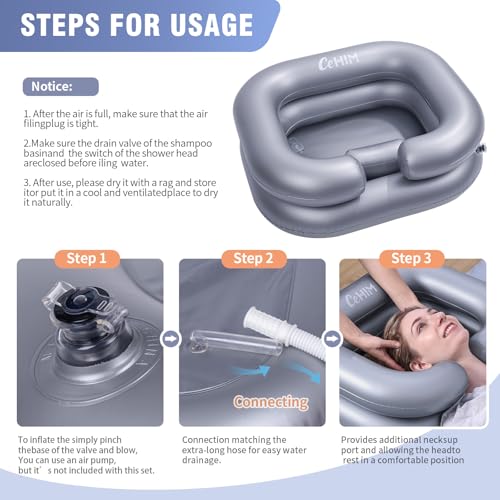 Cehim Inflatable Shampoo Basin - Portable Shampoo Bowl, Hair Washing Basin for Bedridden, Disabled,Injured, Hair Wash Tub for Dreadlocks and at Home Sink Washing (Silver, 15in Inner) by Cehim - Image 4