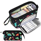 Unineovo Large Pencil Case for Girls Boys, Cute Dinosaur Black Pencil Pouch Big Capacity Pencil Orga
