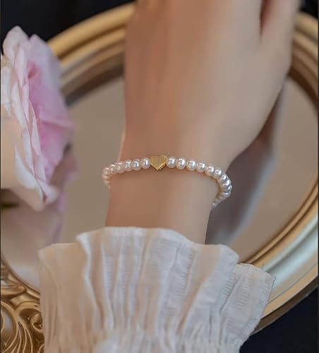 Rakumi Freshwater Cultured Pearl Bracelet For Girls Women Girls Elastic Beads Bracelet (White) #TOP6