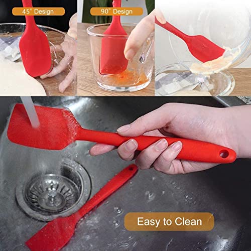 Image of Delcon Set of 5 Non-Stick Premium Silicone Spatula & Kitchen Utensil Set for Cooking, Baking & Mixing | Seamless One-Piece Design | Heat-Resistant -40C to 230C | Food-Grade & BPA-Free (Red)