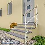 2 x Pfosten Ø 42,4 bis Oberkannte Handlauf 900 mm (Je nach Auswahl mit oder ohne Querstäbe) - 2 x Handlaufträger mit verstellbarem Winkel (Trägerplatte) - 2 x Rosetten (Nur bei Aufmontage)