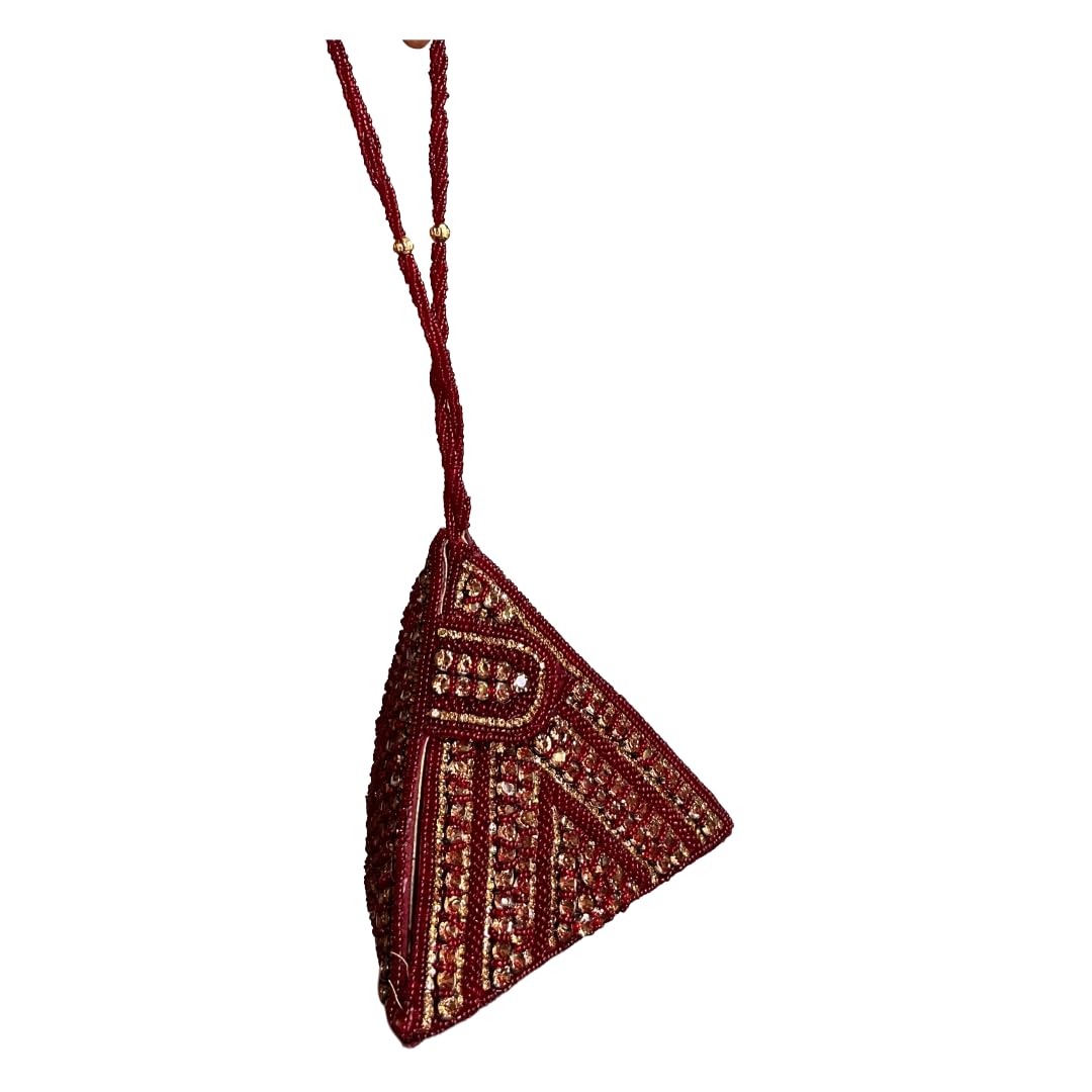 Fashion Waves Designer Studio Women Red Triangle Shaped Potli Handbag with Gold Stone Details Magnetic Snap Top Handle for Party Weddings-picture-50