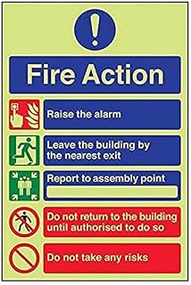 VSafety Glow In The Dark General Fire Action 5 Message Risks Sign - 200mm x 300mm - Rigid Plastic