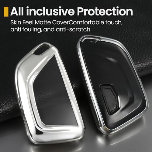 Image of Key Fob Cover for Cadillac, Silver PU Braided Loop