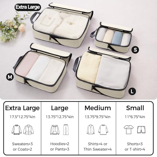 Image of BAGAIL 4 Set /6 Set /8 Set Compression Packing Cubes Travel Accessories Expandable Packing Organizers (Cloth Pattern, 4-Beige)