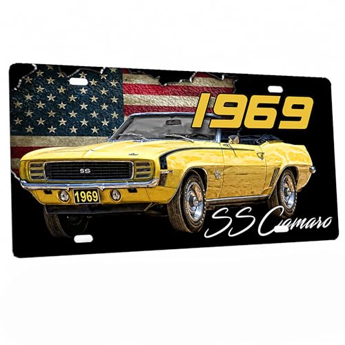 Brotherhood Vintage Metal Decorative Sign for Camaro - Classic Models Novelty Wall Sign for Men and Women Gift - 1969 SS Yellow Profile