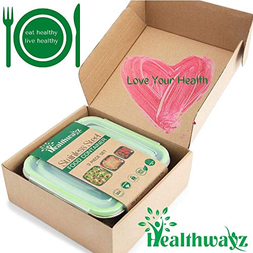 Healthwayz Stainless Steel Food Containers Set Of 3 Stackable Lunch Boxes Sandwich Salad Containers For Kids Adults Kitchen Storage Leak Proof Bpa-Free Eco Friendly Bonus Recipe Ebook & Videos #TOP1