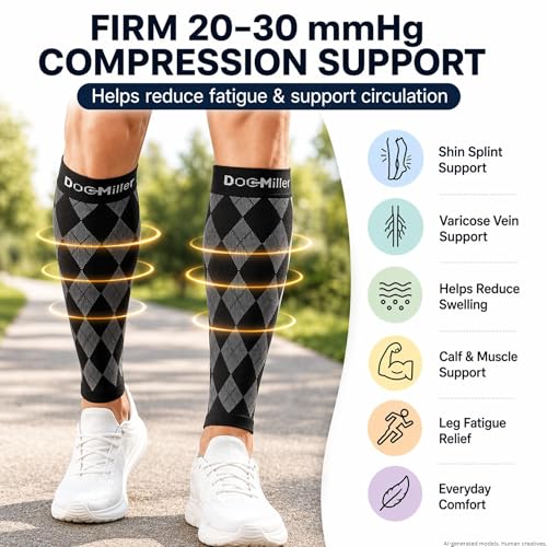 Image of Doc Miller Calf Compression Sleeves 20-30 mmHg for Men & Women, Argyle | Footless Compression Socks, Circulation Support, Pain Relief, Shin Splints, Varicose Veins, Running, Nurses, Travel, 1 Pair