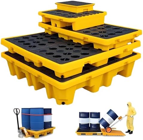 Heavy-Duty Modular Spill Containment Pallet - Polyethylene Tray for Oil Drums, 49x35x9cm, Ideal for Warehouses & Factories, Ultimate Spill Control Solution