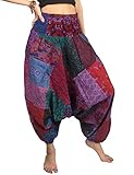 Tribe Azure 100% Cotton Casual Pants Patchwork Comfortable Baggy Yoga Hippie Boho Colorful (Large, Pretty Purple)