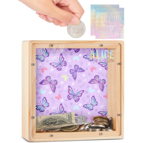 Image of ICOSY Piggy Bank for Kids, Wooden Framed Coin Bank