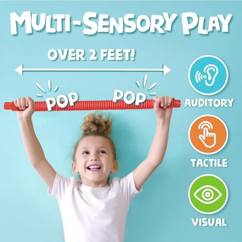 Image of BUNMO Bundle with Pop Tubes & Stretchy Strings Glitter - Sensory Toys for Toddlers - Toddler Toys - Stimulating Sensory Toys for Kids - Fidget Toy - Connect, Stretch, Twist & Pop