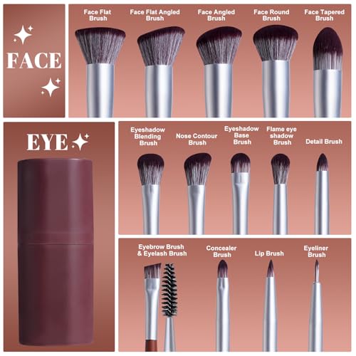 Image of BS-MALL Makeup Brush Set 14 Pcs With Case - Foundation Brush, Concealer Brush, Blush Brush & Flawless Application - Complete Luxury Cosmetic Brush Kit For Travel & Daily Use (Brown)