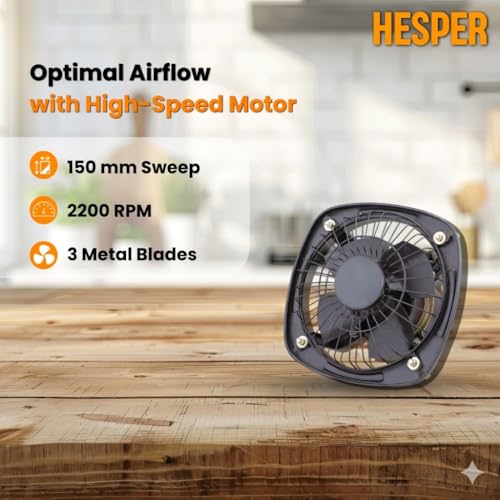Image of Hesper Extreme 6 Inch 150mm (6 Inches) Fresh Air Exhaust Fan | 55 W, 2200 RPM | Powerful & Silent Ventilation for Kitchen, Bathroom & Office (Matt Brown)