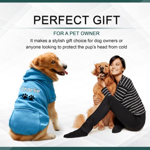 Personalized Dog Hoodie - Stylish Custom Dog Shirt With Embroidered Dog's Name And Paws - Hooded Dog Sweatshirt Warm - Blue Cotton Dog Hoodies Winter Pullover With Pockets - 5X-Large #TOP4