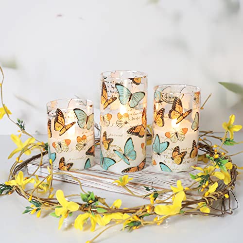 Crystal Club Glass Flameless Candles, Butterflies Led Pillar Candles With Remote And Timer, Battery Operated Glass Effect Candles With Timer For Home Décor #TOP5