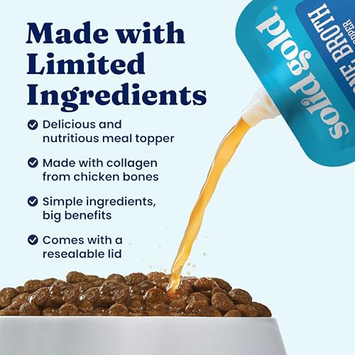 Image of Solid Gold Chicken Bone Broth for Dogs - Limited Ingredient Bone Broth Dog Food Toppers for Picky Eaters with Collagen & Superfoods - Dog Gravy Topper for Dry Food - Gut Health & Hydration - 12 Pack