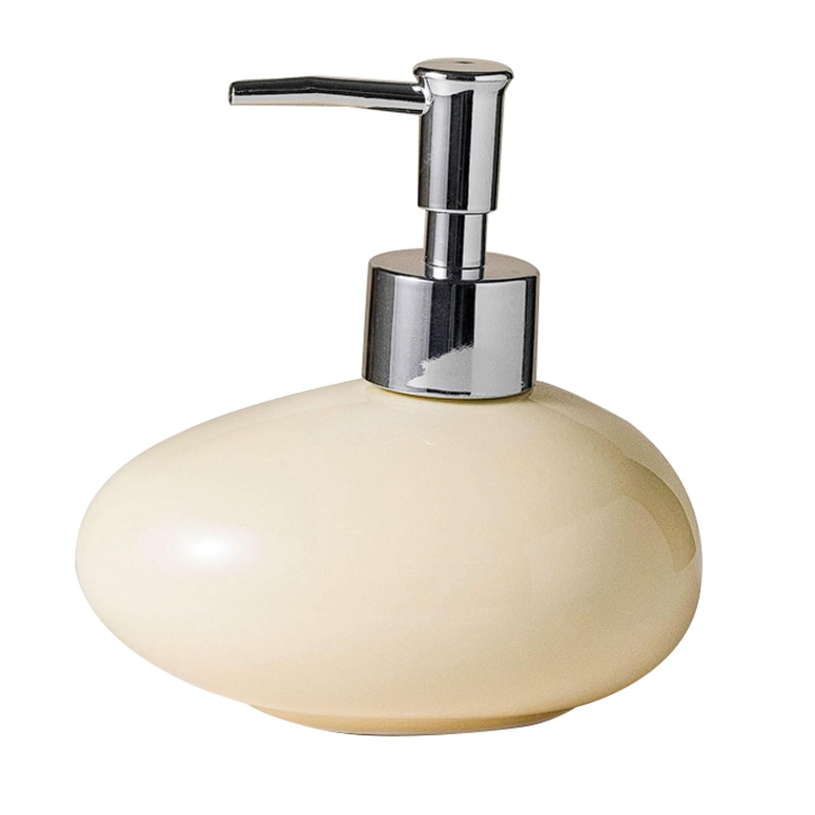 10.1oz Ceramic Lotion Dispenser Irregular Artistic Shape, ABS Pump, Non-Slip Base, Portable Soap(Light yellow)