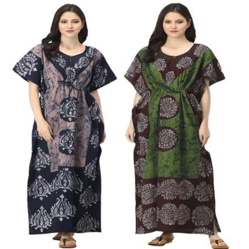 Robe de nuit longue en coton lot de 2 Ukal Combo imprimé batik coloré taille unique