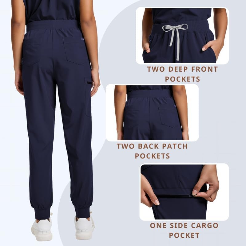 Medical Scrub Pants for Women - Mid Rise 4-Way Cargo Jogger Bottoms with 5 Pockets, Wrinkle-Resist, Oversized Fit - Image 4