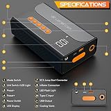 Car Jump Starter with Air Compressor,1000A 10400mAh Portable Car Battery Charger with 150PSI Tire Inflator(5L Gas and 3L Diesel Engines) 12V Emergency Auto Battery Booster Pack with Smart USB Port - 7