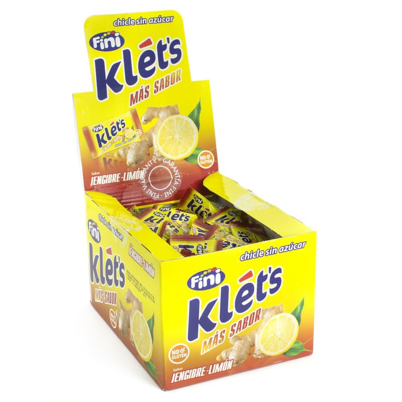 FINI CHICLE KLETS JENGIBRE Y LIMON 200 Unidades Sin gluten Sin Azucar