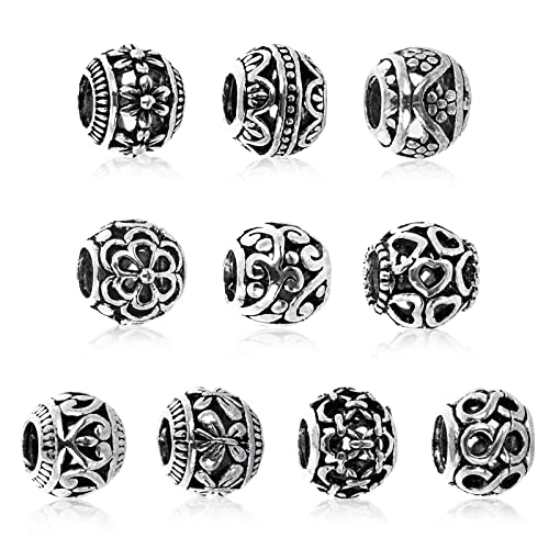 ASTER 60 sztuk metalowych koralików, koraliki pośrednie, metalowe, 12 mm, okrągłe, antyczne srebro, tybetańskie nasadki do nawlekania, koraliki do majsterkowania, do biżuterii, bransoletek, produkcji biżuterii