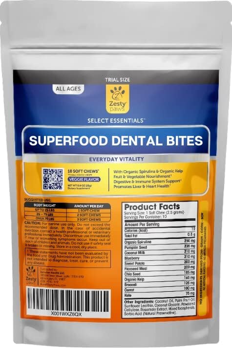 Superfood Dental Treats for Dogs - Soft Chew Supplements with Sweet Potato, Coconut Oil & Pumpkin - Natural Immune Booster + Digestive…